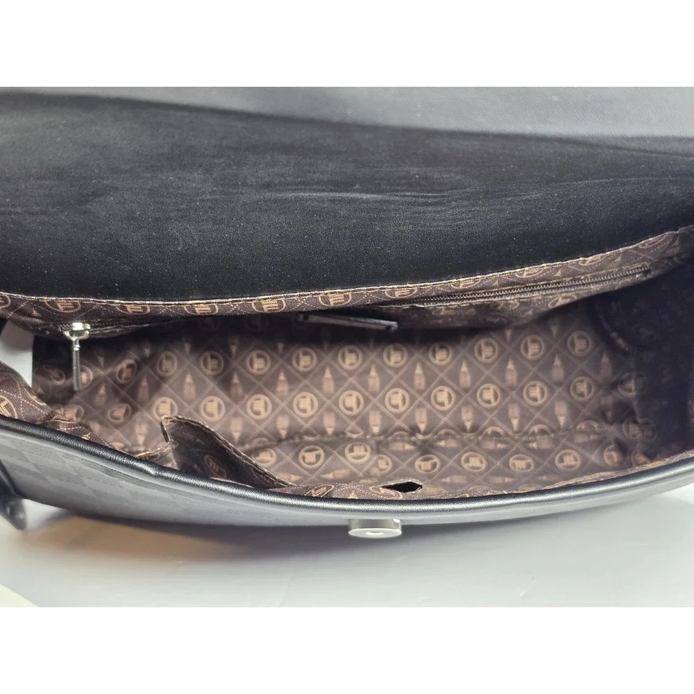 London Fog Houston‎ Flap Over Shoulder Bag In Black W/Silver Hardware NWT